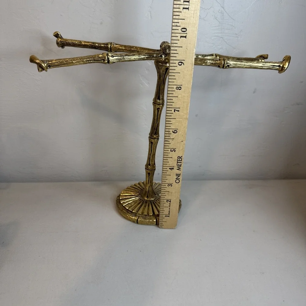 Vintage Brass Jewelry Stand Organizer Necklace Holder Display Rack Gold Ornate